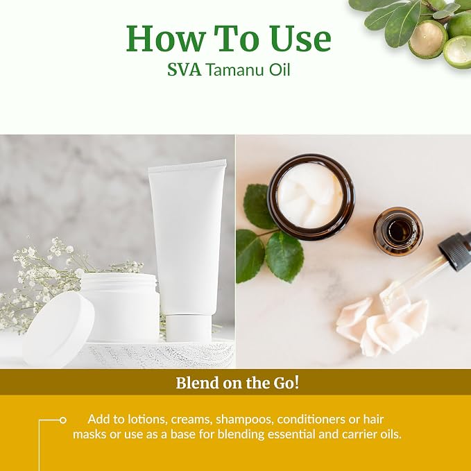 SVA Tamanu Oil 4 Fl Oz - for Face, Skin Care, Hair Care, Scalp Massage & Body Massage – Carrier Oil with Dropper