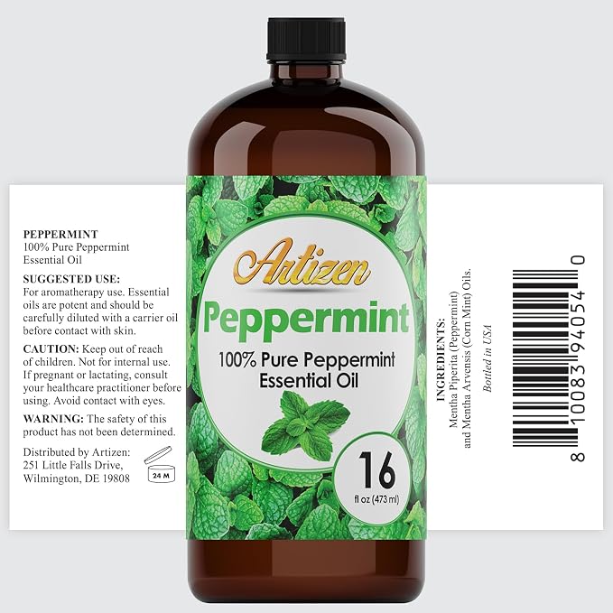 Artizen Peppermint Essential Oil 16oz Large Bottle for Diffusers Candles and Home Use 100% Pure