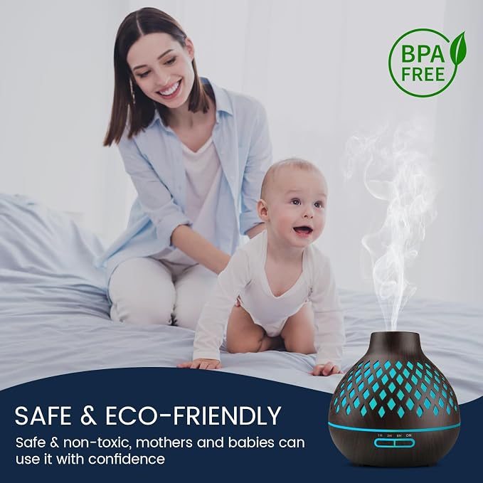 Aeshory Aromatherapy Diffuser & 12 Essential Oils Set, 550ML Aromatherapy Diffuser for Home, Ultrasonic Cool Mist Humidifier with Remote Control 4 Timer 7 Color LED Light, Waterless Auto Off, Dark
