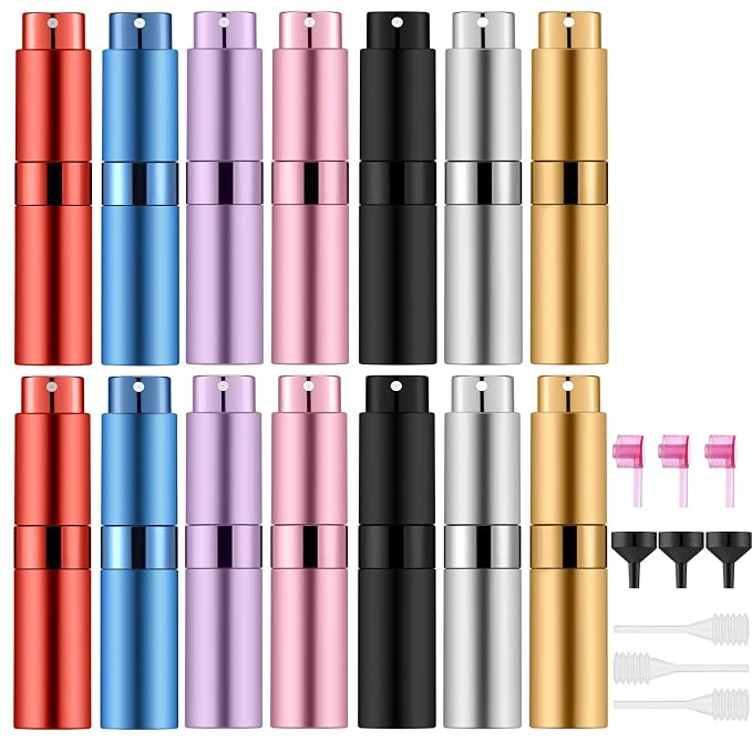Lil Ray 8ml/14pcs Portable Mini Perfume Atomizer, Refillable Empty Small Spray Bottle for Travel, Twist Type Pocket Cologne Sprayer
