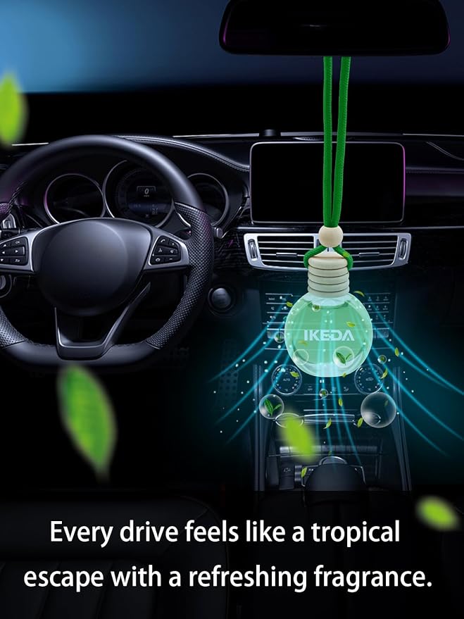 Ikeda Car Air Freshener: Hanging Car Smell Air Freshener | 10ml Hanging Car Perfume | Long Lasting Fragrance | Strong Scents Diffuser for Auto Home (Green tea)