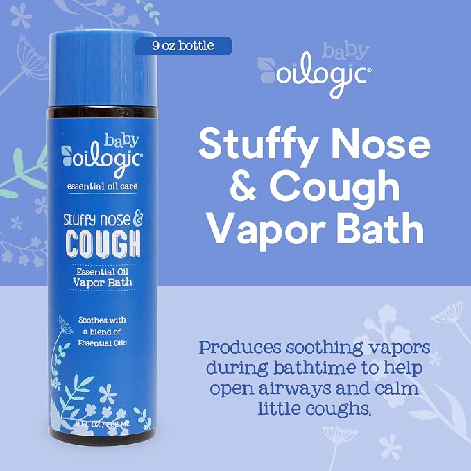 Oilogic Stuffy Nose and Cough Vapor Bath Relief for Babies & Toddlers, Essential Oil Breathe Blend - Pediatrician & Dermatologist Tested Formula Naturally Soothes with Essential Oils- 266ml (9 fl oz)