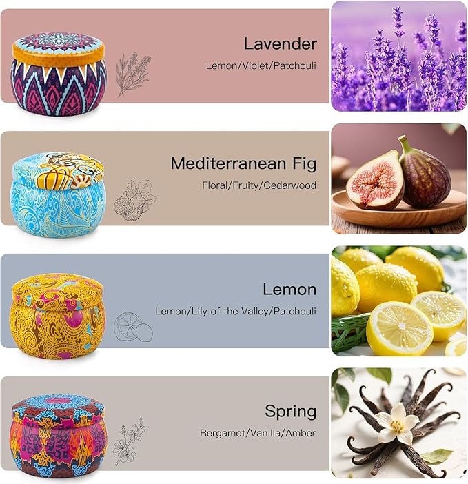 Candle Gift Set for Women, 4 Pack Long Lasting Lavender Scented Soy Candles, Aromatherapy Candles for Home Relaxation, Ideal Gift for Birthday, Thanksgiving, Mother's Day, Valentine's Day