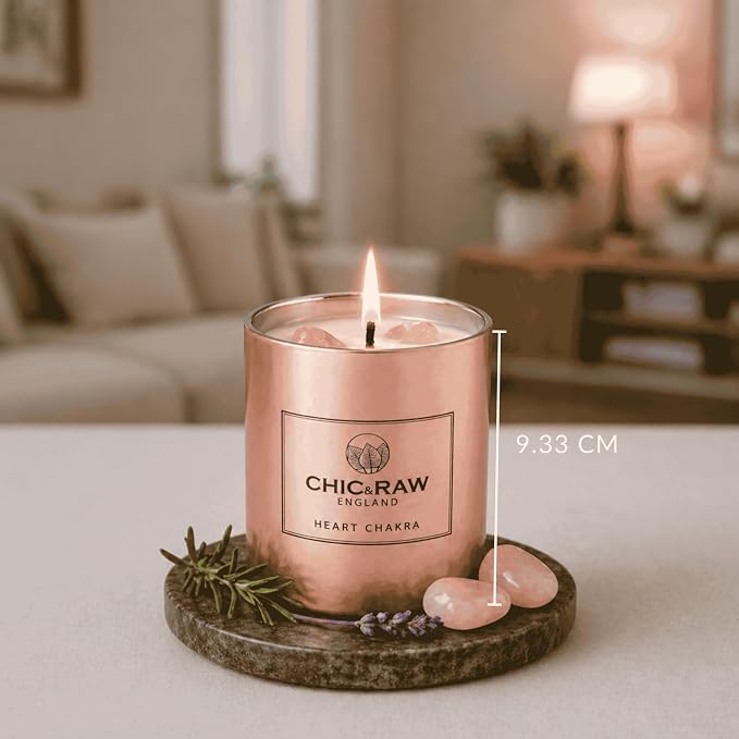 Aromatherapy Candle with 2 Pure Rose Quartz Gems, Scented Candle in Rose Gold, Luxury Long-Lasting Burn Soy Wax, White Tea & Ginger Candle for Home Scented, Unique Healing Gifts,7.05oz