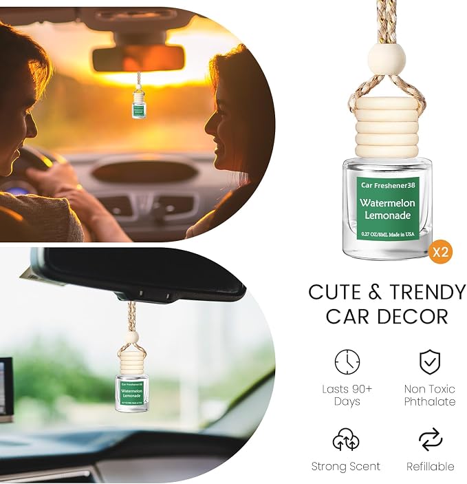 Hanging Car Air Freshener, Long Lasting Essential Oil Diffuser, Non-Toxic New Car Scent, Cute Car Fresheners for Women, 2 Pack Made in USA