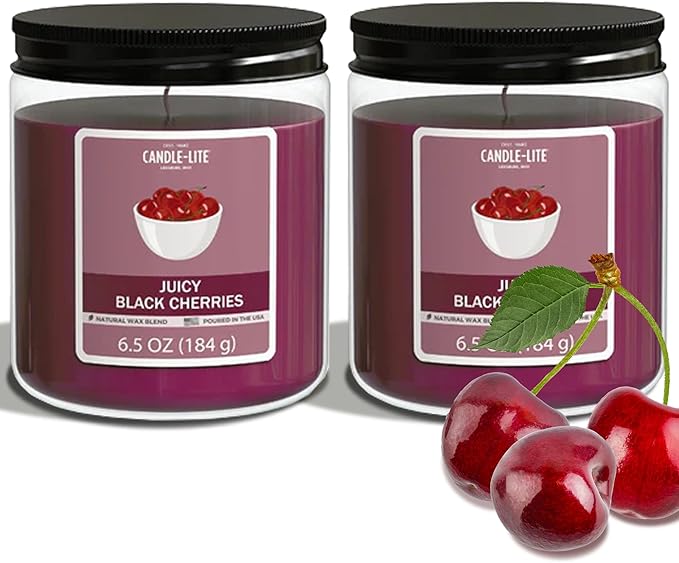 Candle-Lite 2 Pack Scented Candles, Juicy Black Cherries, 6.5 oz Jar, Proudly Poured in The USA, Aromatherapy Candle Set, Single-Wick with 40 Hours of Burn Time, Ideal Gift for Men and Women
