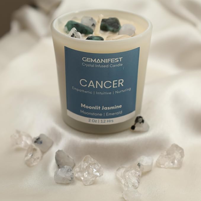 Cancer Zodiac Candle for Manifestation with Moonstone Bracelet Jasmine Soy Candles for Home Scented Zodiac Sign Gifts for Women Birthday Birthstone Gifts