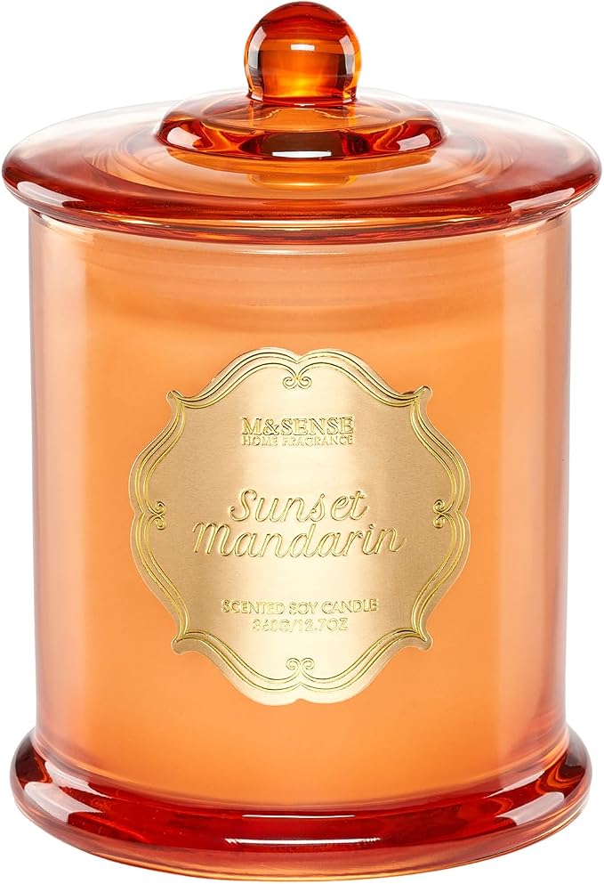 M&SENSE Sunset Mandarin Summer Scented Candle 12.7oz Long Burning | Natural Soy Wax, Non-Toxic, 2 Wick, Fresh Mandarin Scent for Relaxation Refresh, Gift for Women