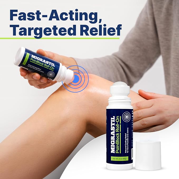 Basic Vigor Migrastil PainBlock Roll-On, 3 oz - Topical Roll-On for Muscle Aches, Cramps, Joint & Nerve Discomfort. Works Great on Shoulders, Neck, Feet, Knees, Legs, Back, Elbows, Hips, Etc.