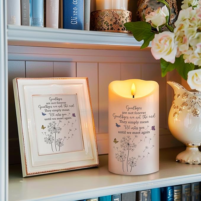 Flameless Memorial Candle, Real Wax LED Light with Remote Sympathy Gift Bereavement Gifts for Loss of Loved One Memorial Gifts for Loss of Mother Father Remembrance Gifts (4" x 7")