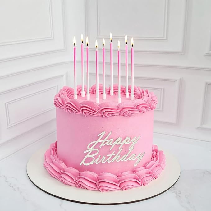 24-Count Gradient Pink Birthday Candles, 5.5" Long Thin Cake Candles for Birthday Party, Wedding, Celebration, Cake Cupcake Decorations
