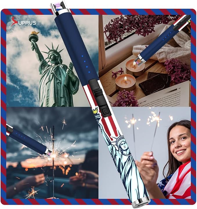 SUPRUS Electric Candle Lighter USB Type C Rechargeable Lighter with LED Battery Display and Safety Switch Windproof Best Souvenir for Independence Memorial and Veterans Day (Statue of Liberty)