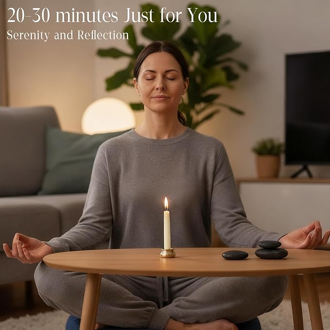 20 Minute Meditation Candles, 12 Pack Mini Beeswax Taper Candles with Brass Candle Holders, Dripless Mini Beeswax Prayer Candles Gift for Yoga Relaxation