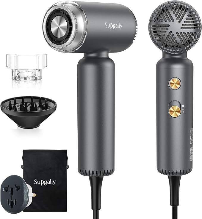 Dual Voltage Hair Dryer, High-Speed Ionic Blow Dryer for Fast Drying, Travel Compact Hair Blow Dryer with Magnetic Curly Diffuser for Home, Portable Hairdryer International 100-240V