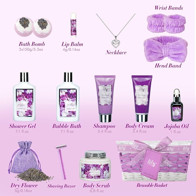 17Pcs Spa Gifts Spa Kit - Perfect Lavender Lilac Spa Gift Baskets for Women