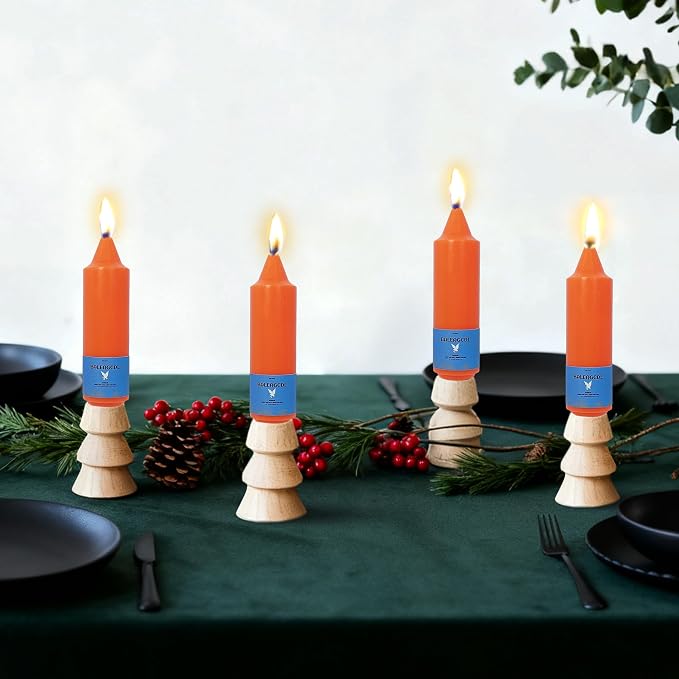 Smokeless Candlesticks Short Taper Candle,Unscented 5 Inches Orange Candle Sticks Dripless Tapered Candles for Home Décor Weddings Seasons Gifts