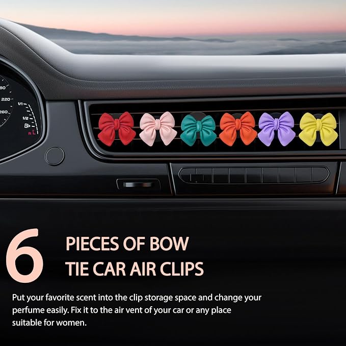 KVAEY 9 PCS Pink Bow Car Air Freshener, Automotive Cute Pink Bow Air Outlet Clips with Scent Pieces, Universal Coquette Car Air Vent Diffuser for Women and Girls (Multi-Color)