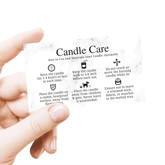 200 pack - Premium Handmade Candle Care Instruction Cards White 2x3.5 in, Small Business | Soy Bees Wax Melt, Candle Makers, Making Supplies Kit Set, Containers, Jars, Pot, Package