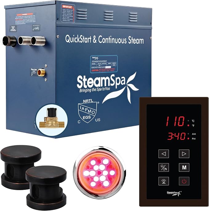 12kW Steam Sauna Generator Sentry Series 240V Steam Generator with Touch Screen, Steamhead, Built-in Steam Shower Auto Drain, ACU Quickstart Steam Bath Generator (Bronze)
