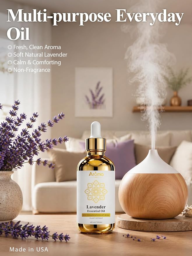 Lavender Essential Oil 4 Fl Oz | Smells like fresh lavender blooms with soft woody notes and a subtle herbal bitterness
