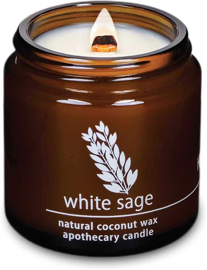 Hemlock Park White Sage Apothecary Scented Candle | Crackling Wood Wick, Botanical Fragrance & Coconut Apricot Wax | Up to 25 Hour Burn Time | 4 oz | Made in USA