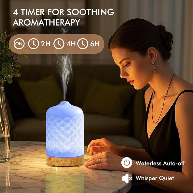 Essential Oil Diffuser Diffuser -Aromatherapy Diffuser for Essential Oils with Timer and 7 Colors LED Light Ultrasonic Diffuser with Auto Shut-Off, Home Office Decor&Gift (White-200ml)