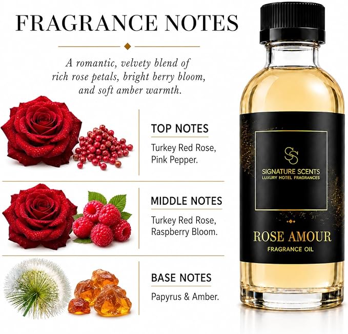Luxury Hotel Diffuser Oil for Hotels and Homes - Aromatherapy Oils for use with an Essential Oil Diffuser at Home - Fragrance-Scent Diffuser Oil Blend (Rose Amour) 4.05fl oz (120ml)