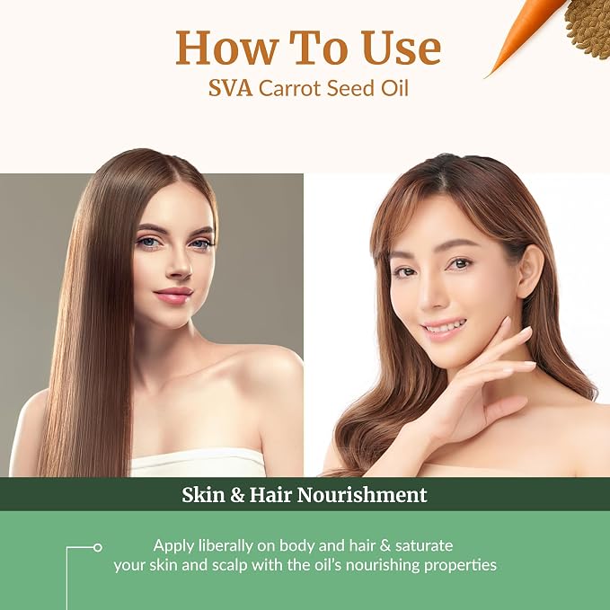 SVA Carrot Seed Oil - 1 Fl Oz - for Face, Skin Care, Hair Care, Scalp Massage & Body Massage – Carrier Oil with Dropper