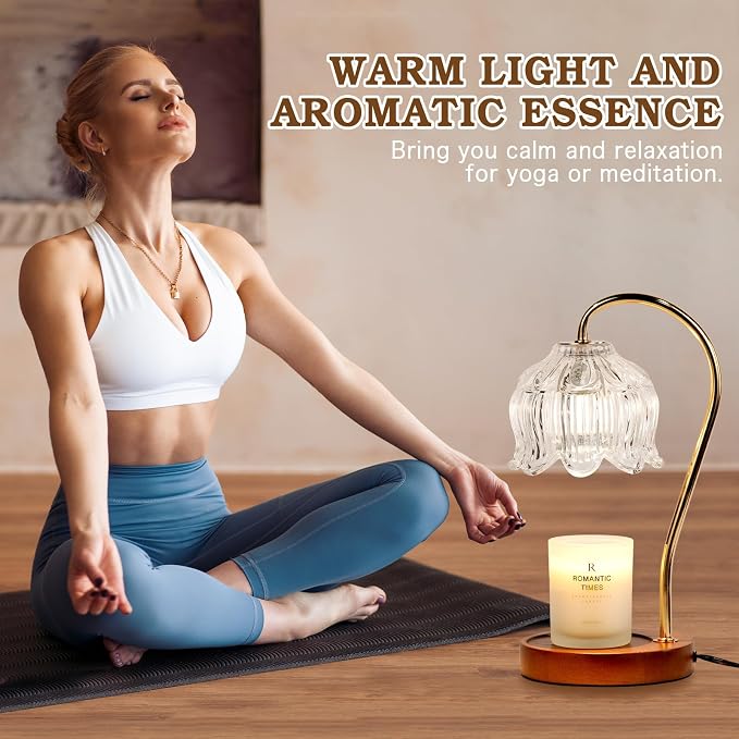 Funistree Flower Candle Warmer Lamp with Timer, Dimmable Candle Lamp Warmer, Christmas Birthday Gifts for Women Mom Her, Housewarming Home Decor, Lotus Wax Warmer for Yankee - Clear Lily 10 Inch