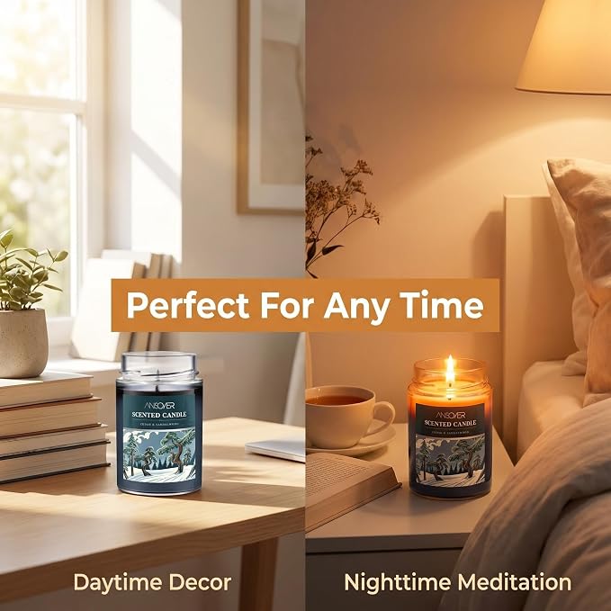 Scented Soy Candles, Aromatherapy Jar Candle for Home Scented, Long Lasting with 70 Hour Burn Time 11oz, Gifts Soy Candles Scents of (Cedar & Sandalwood)