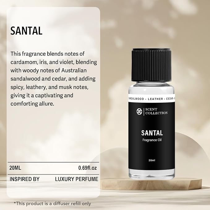 Luxury Hotel Scent Santal Diffuser Oil Waterless Essential Aromatherapy for Cold Air & Car Diffusers – Long Lasting Refill for Large Room & Home - Signature Sandalwood (20ml/0.68Fl oz)