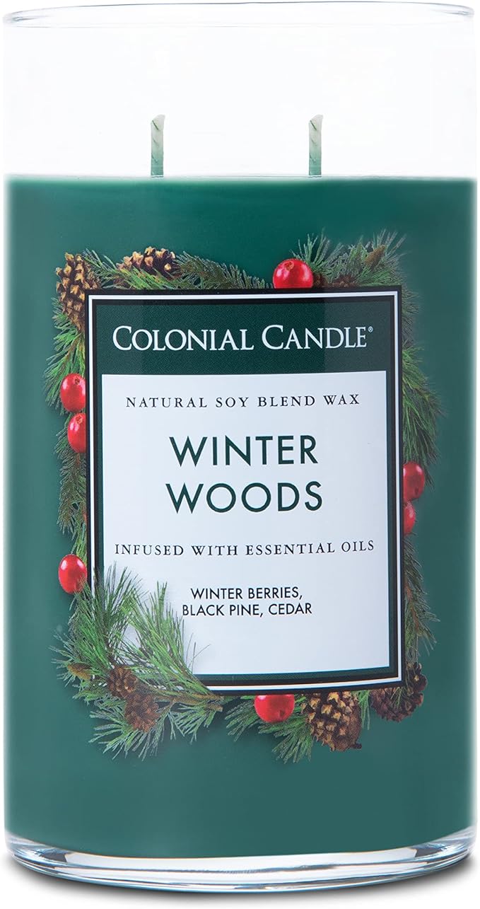 Colonial Candle Scented Jar Candle, Classic Cylinders, Winter Woods, 2 Wick, 19 oz, Green