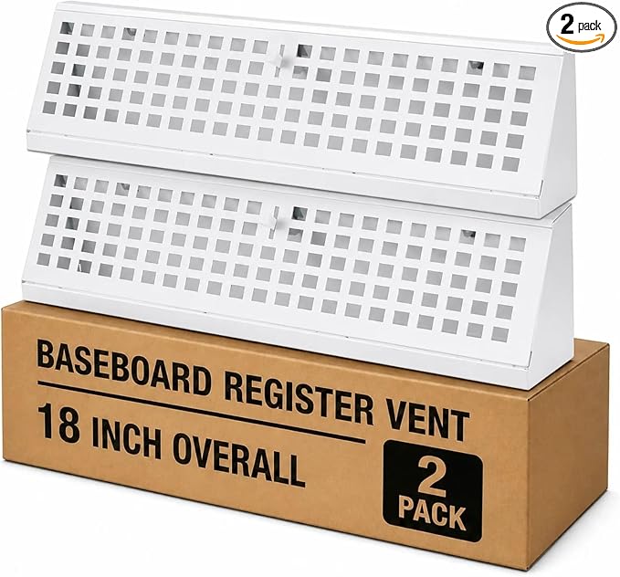 Yaocom 2 Pcs 18 Inch Baseboard Register Duct Opening Size Vent Covers for Home Floor Diffuser Wall Corner Baseboard Air Covers Floor Diffuser Including Screws Easy Installation(White, Plaid)