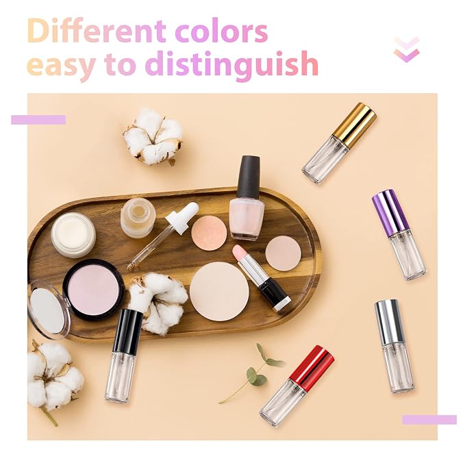 Yinder 25 Pcs 5ml Travel Spray Bottle Refillable Perfume Atomizer Bulk Glass Mini Cologne Perfume Bottles Empty Fine Mist Portable Small Sample Containers(Black, Red, Purple, Gold, Silver)