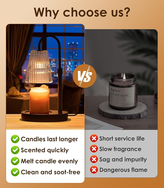 Vanranger Candle Warmer Lamp - Electric Candle Lamps Warmer with Dimmer Adjustable Height Timer Lamp Candles Warmers Glass Vintage Nightstand Lamp Sets with 2 Bulbs（Grey）