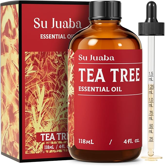 SU JUABA 4 Fl Oz Tea Tree Essential Oil, Aromatherapy Oil for Toenail, Skin, Face, Hair, Shampoo - 118ML