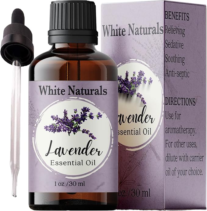 White Naturals Premium Lavender Essential Oil - for Hair Skin and Nails -Organic Lavender Aromatherapy Oil for Diffusers Humidifiers and Linens Plus Natural Bath Oil for Home Spa Self Care