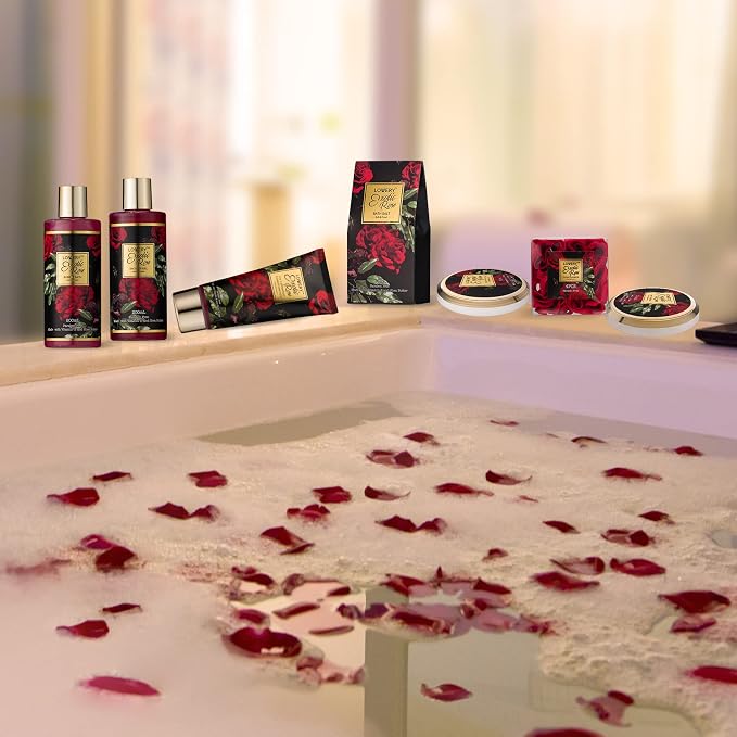 Mothers Day Gifts from Daughter and Son, Spa Bath and Body Gift Set, Exotic Rose Gift Basket for Women & Men, Thank You, Birthday, Mom, Personalized Gifts with Body Scrub, Bubble Bath, Lotion & More
