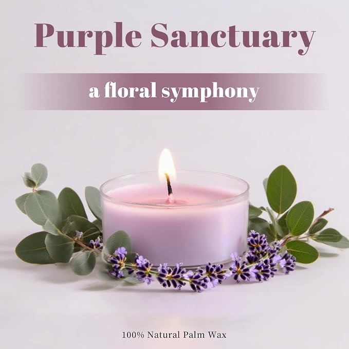 DEVI Eucalyptus & Lavender Highly Scented Tea Lights Candles 12 Pack, 3.5-4 Hours Natural Palm Tea Candles for Home Scented, Small Votives with Essential Oils for Home Aromatherapy, Gifts for Woman