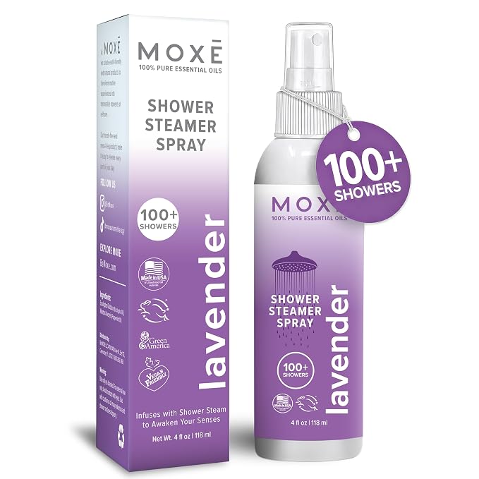 MOXE Shower Mist, Spa Steam Spray, Certified Natural Essential Oils, Aromatherapy, Tension Relief (Lavender, 4 Fl Oz (Pack of 1))…