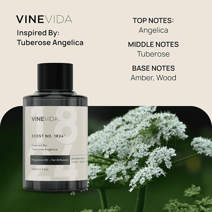 VINEVIDA [4 Oz] Inspired by: Tuberose Angelica; Diffuser Oil Refill | Premium Scent Diffuser Oil for Home | Non-Toxic Fragrance