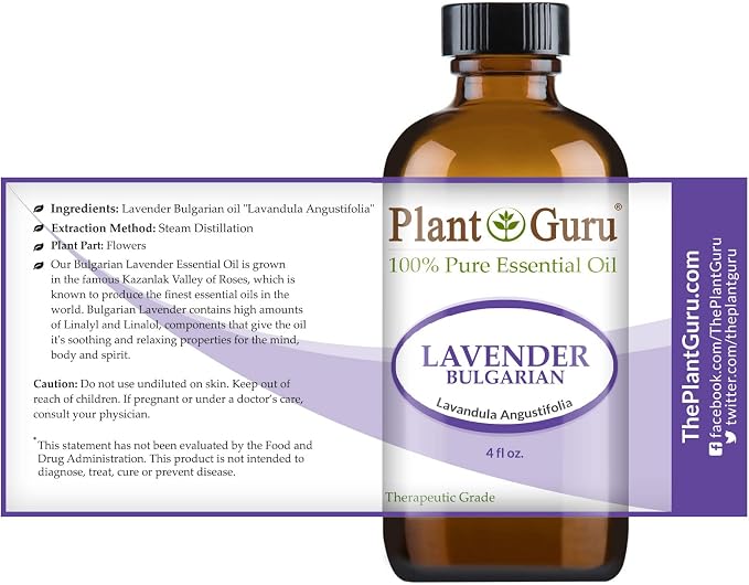 Lavender Essential Oil 4 oz (Bulgarian) 100% Pure Natural Undiluted Therapeutic Grade for Skin, Body and Hair Growth, Aromatherapy Diffuser, Great for Relaxation and Calming