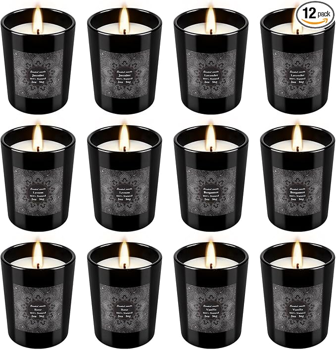 12-Pack Scented Candles Gift Set, 2oz Soy Wax Aromatherapy Candles with 6 Assorted Fragrances, Hand Poured Natural Essential Oil Jar Candles for Home Office Yoga Decor, Birthday Christmas Mother's Day