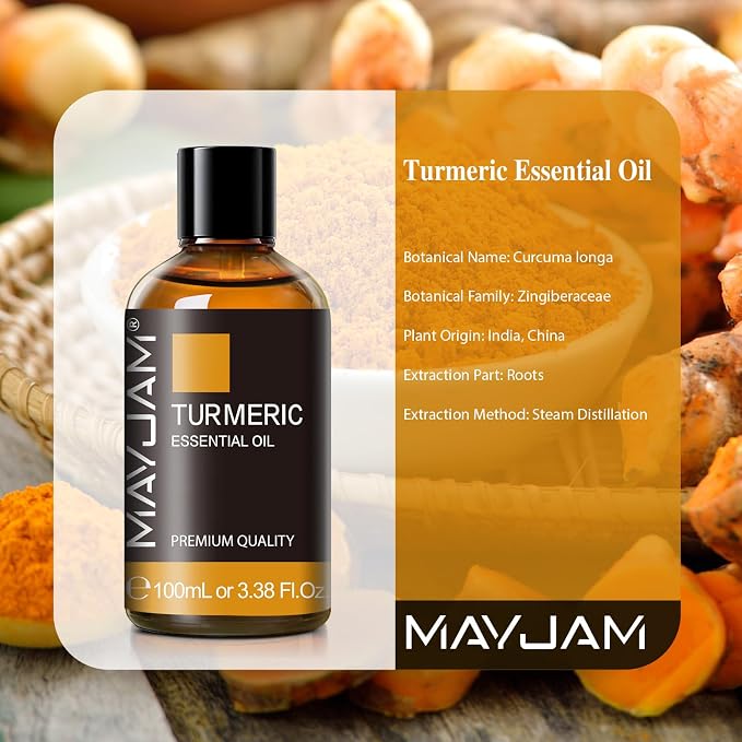 Turmeric Essential Oil, MAYJAM Essential Oils for Diffusers, 3.38FL.OZ/100ML Large Volume Turmeric Oil with Premium Glass Dropper