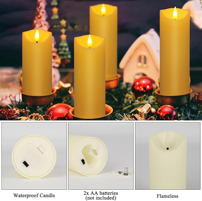24 Pack Flameless LED Pillar Candles with Remote - Battery Operated Ivory Candles, Waterproof, 3 Sizes for Wedding Centerpieces, Christmas Decor, Home Party, Tabletop Lighting