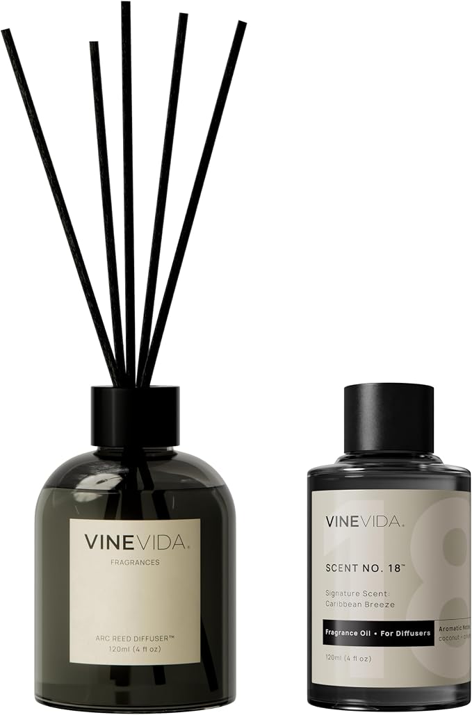 VINEVIDA Reed Diffuser Caribbean Breeze | Diffuser Reed for Home & Bathroom | Long-Lasting Scent Sticks Set | Oil Stick Diffuser | Bathroom Scent