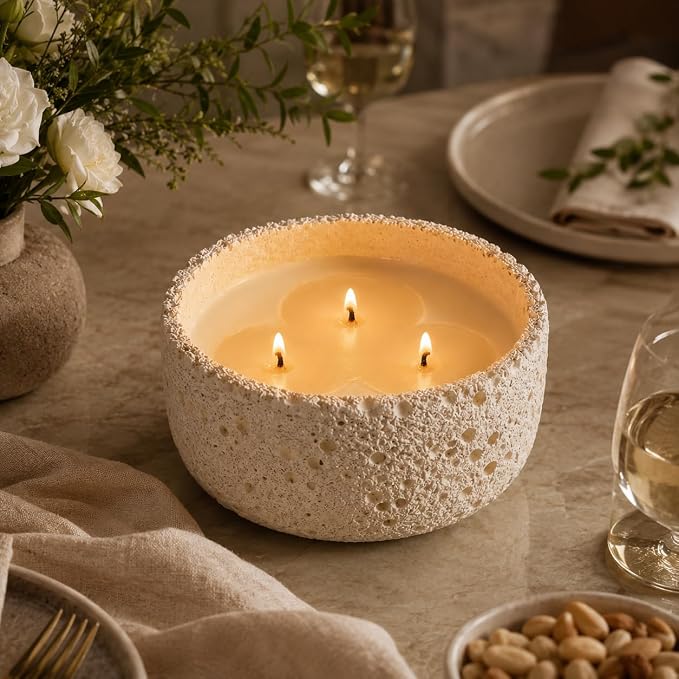 Viyffo Large 20oz Scented Candle – Creamy Vanilla, 3 Wick Non Toxic Soy Candles for Women & Men, Matte Ivory White Ceramic Jar Perfect for Home Fragrance, Elegant Room Décor & Premium Gift