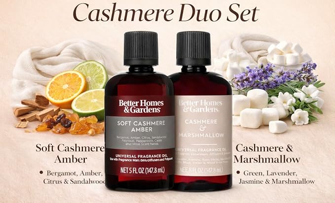 Universal Fragrance Oil Duo Pack – Two 5oz Bottles – Premium Home Diffuser Oil for Warmers, Diffusers & Potpourri (Soft Marshmallow Cashmere (Cashmere & Marshmallow + Soft Cashmere Amber))