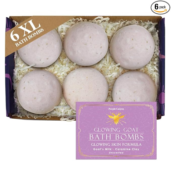 Purple Canyon Glowing Goat Natural Bath Bombs | Skin Moisturizing Goat Milk with Pink Calamine Clay for Sensitive Skin | Fragrance Free Handmade Bath Bombs for Skin Care
