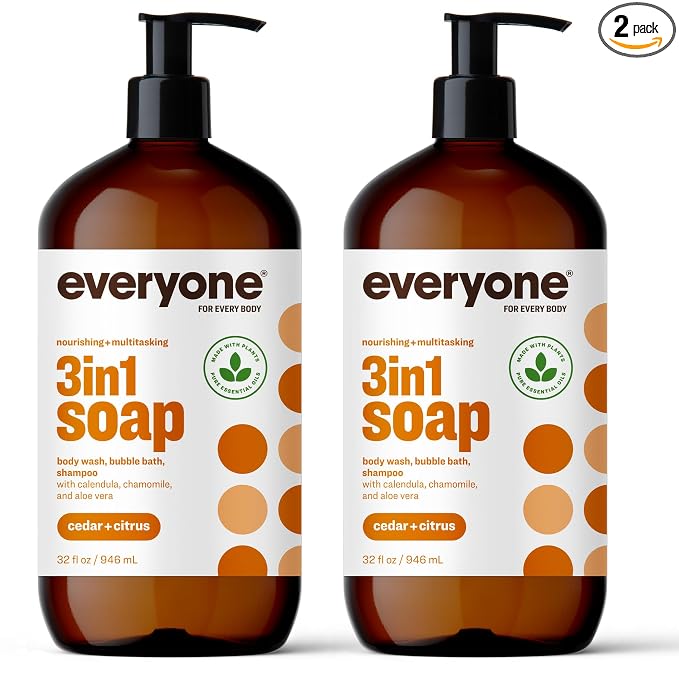 Everyone 3-in-1 Soap, Body Wash, Bubble Bath, Shampoo, 32 Ounce (Pack of 2), Cedar and Citrus, made with Essential Oils for Men and Women